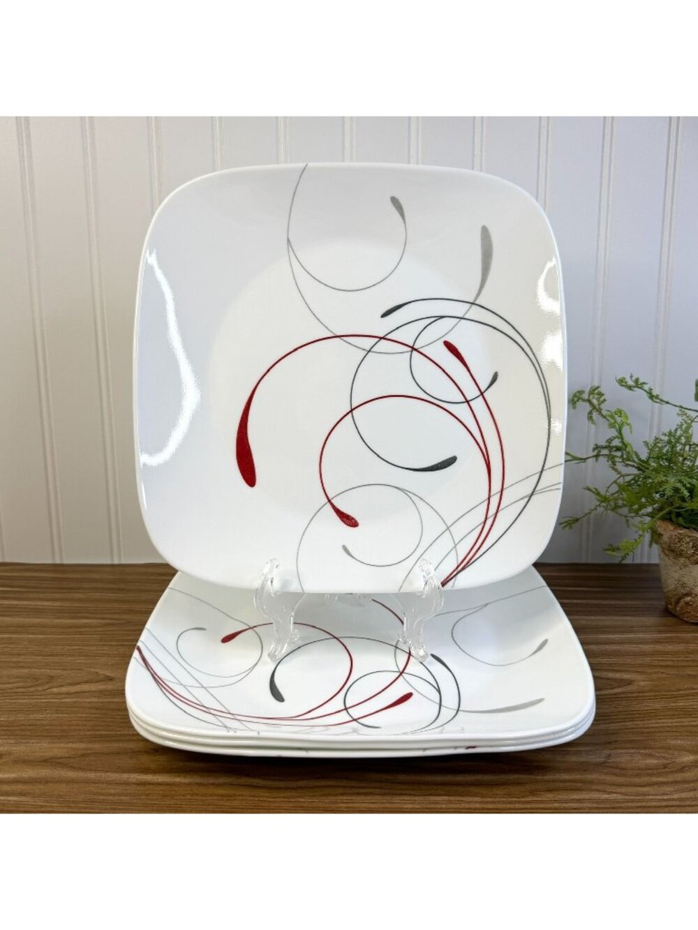 Set of 4 Corelle Square Splendor 10.5" Dinner Plates Corning Ware USA